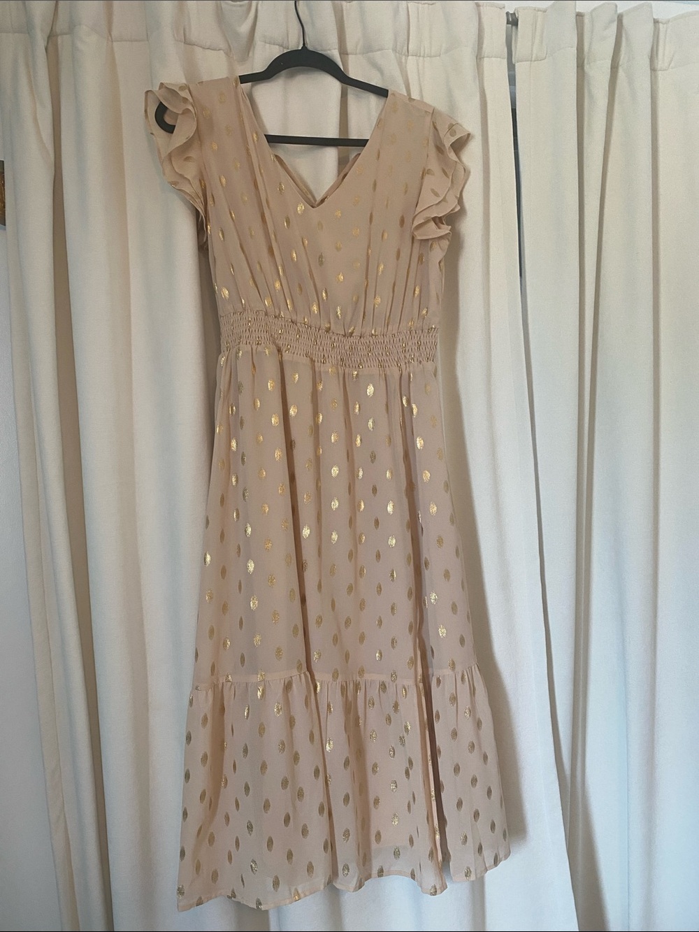 M NWT Grace Karin Blush  Midi Dress with Gold Foil Dots